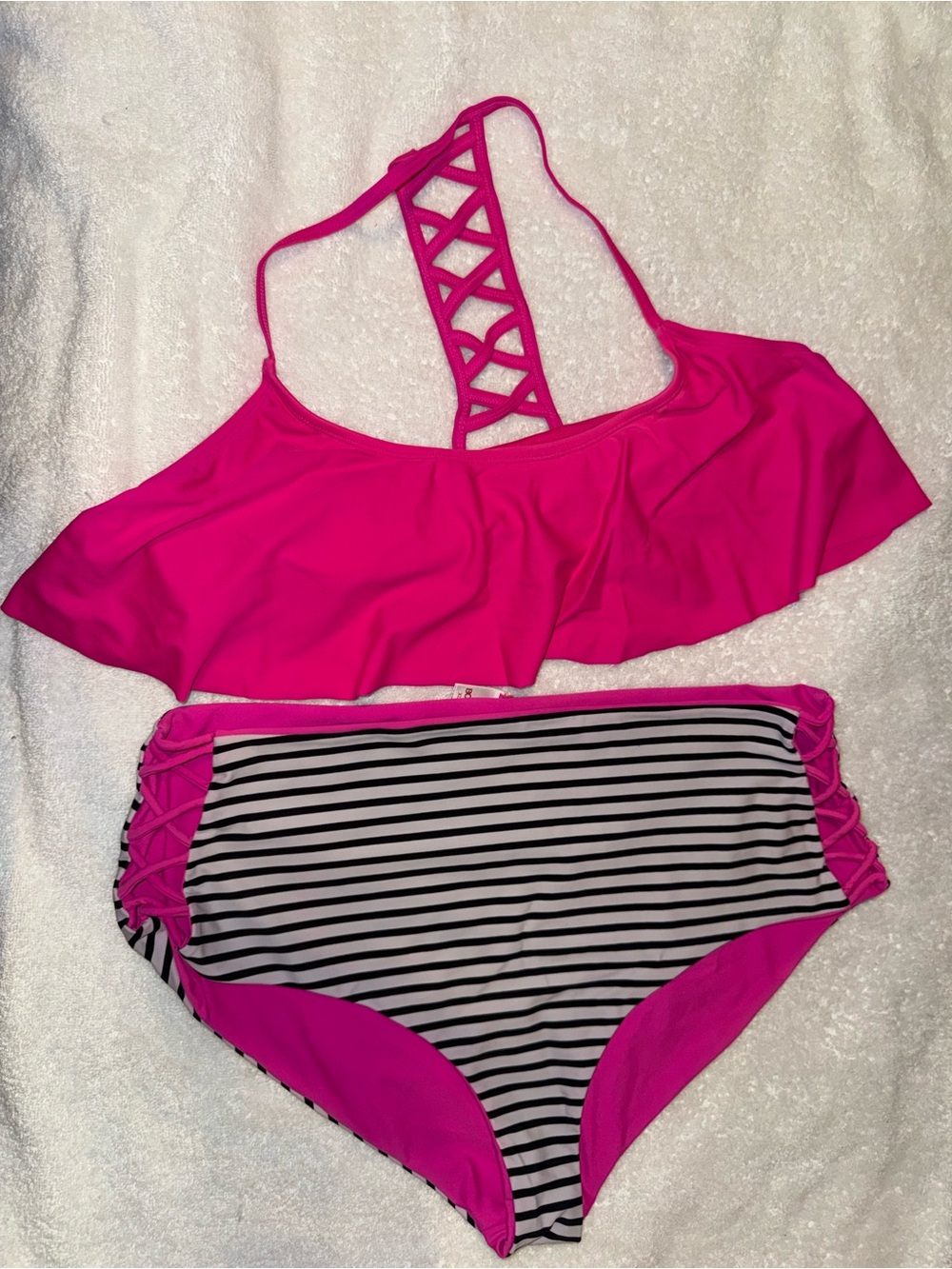 Hot Pink Strappy Ruffle Bikini Set